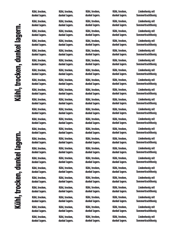 Haftetikett "Kühl, trocken, dunkel lagern"