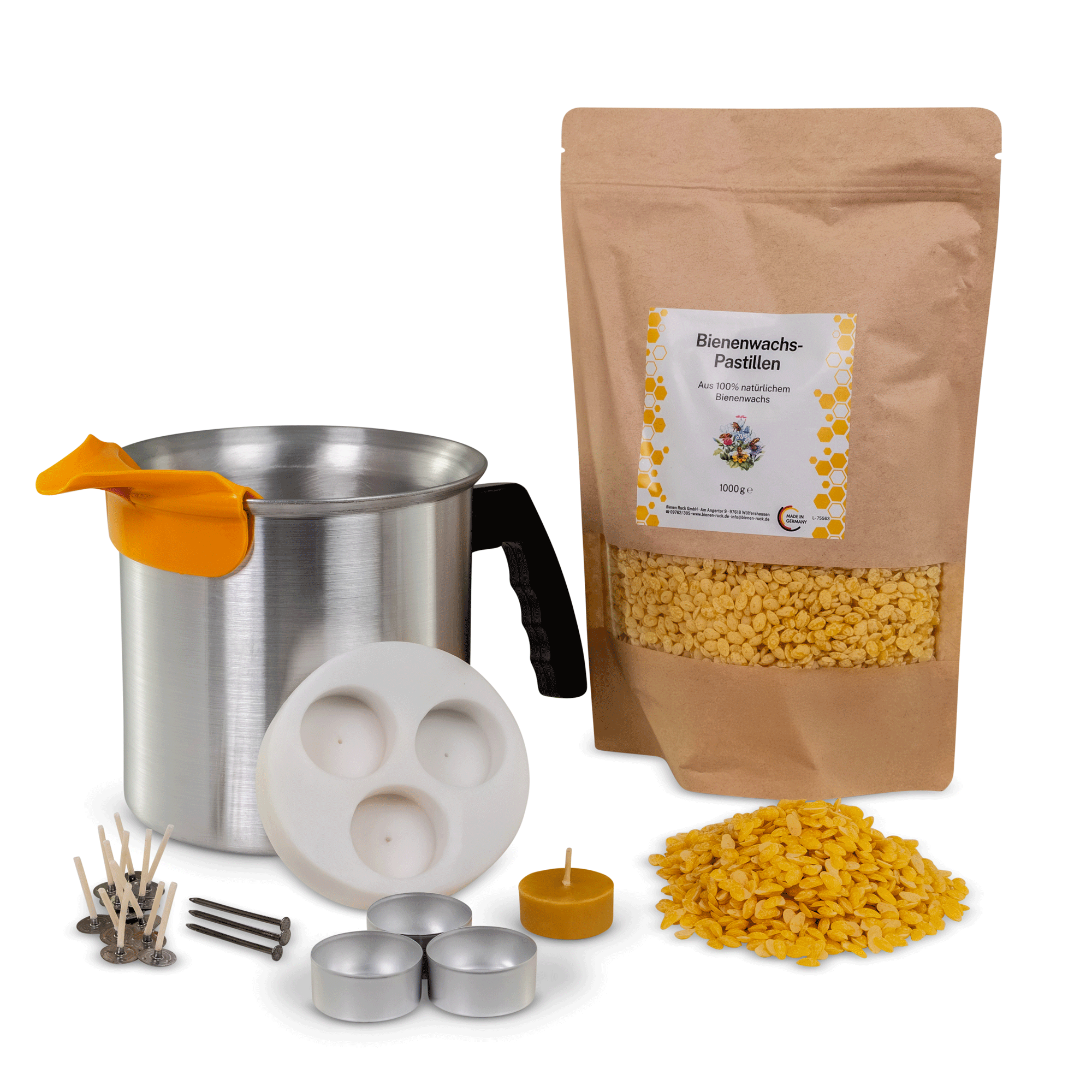 Kerzen DIY Teelicht-Gießformen Set – natürliches Bienenwachs-Set zum Selbergießen (inkl. Formen & Zubehör)