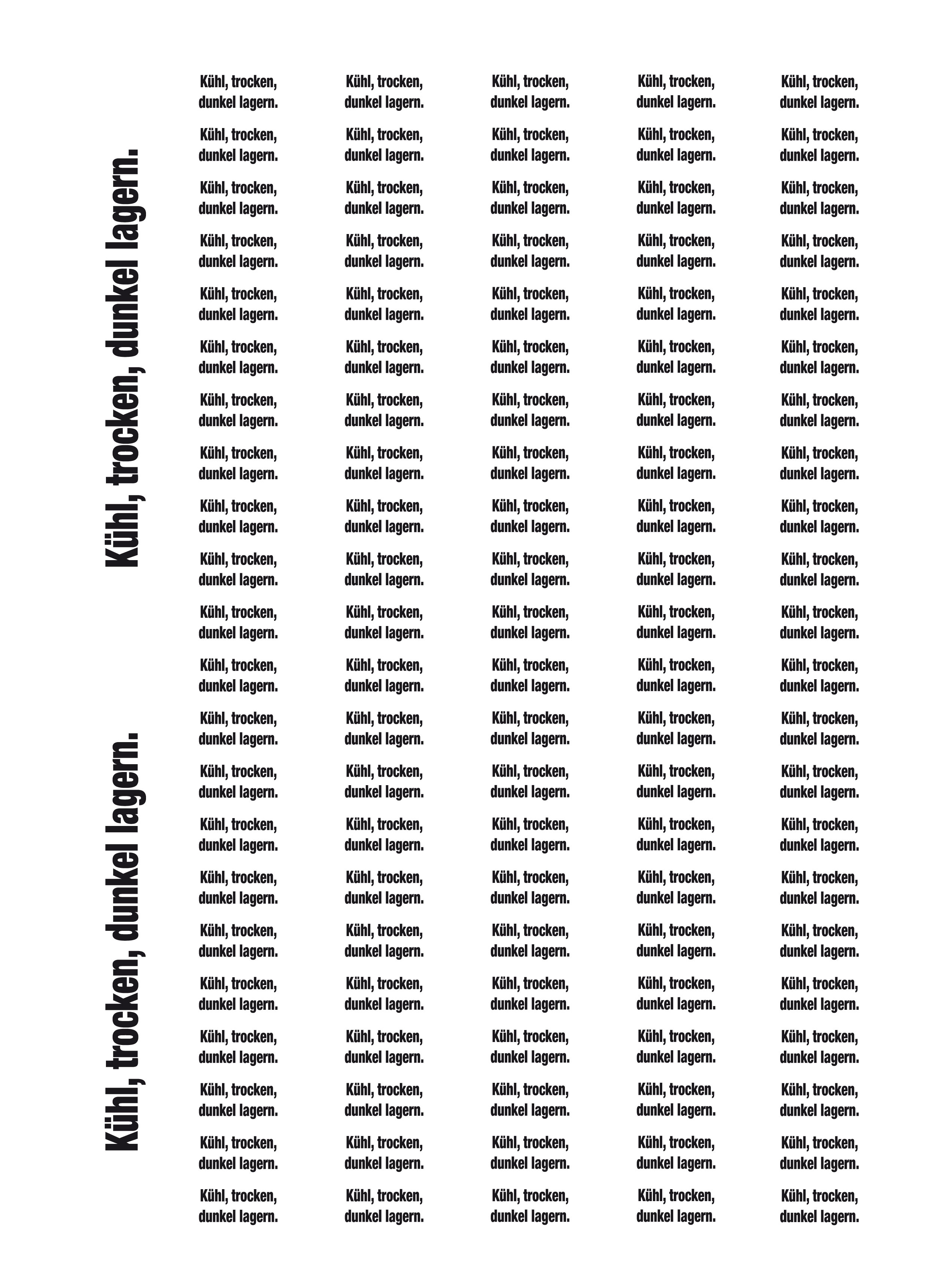 Haftetikett "Kühl, trocken, dunkel lagern"